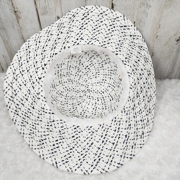 Wide Brim Floral Floppy Paper Sun Hat White & Black - Picture 6 of 8